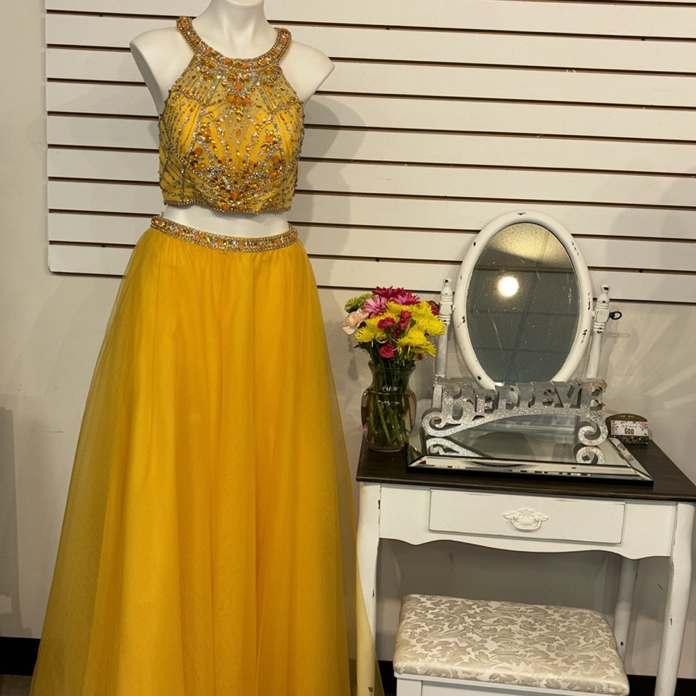 Alyce Paris Gold and Yellow Beaded Prom Dress